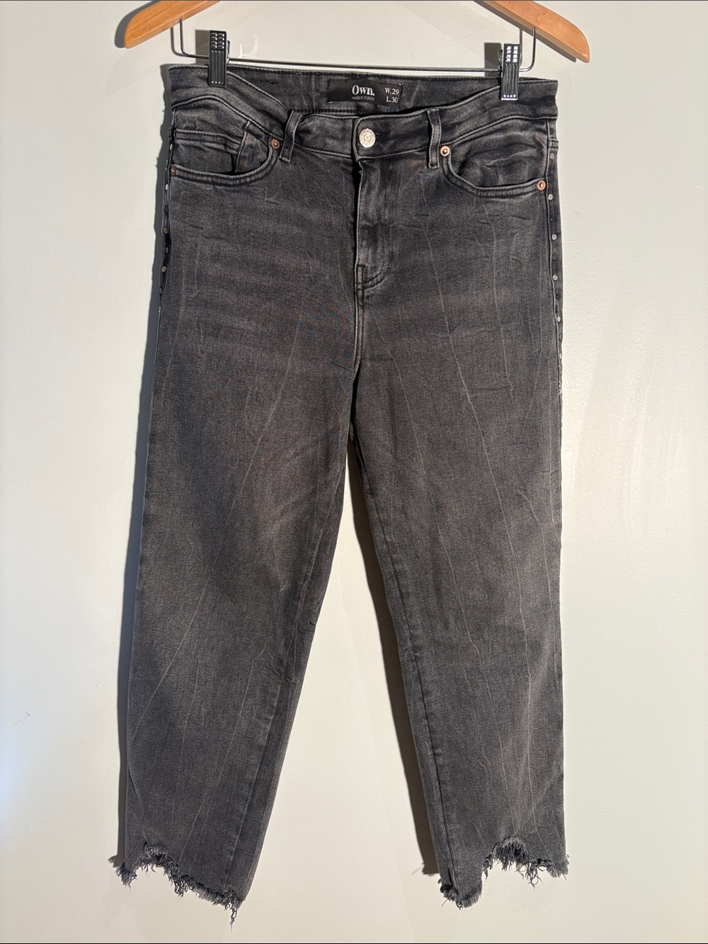 Own. Black Studded Raw Hem Jeans W29 L30
